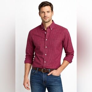 J. Crew Men's Burgundy Checkered Button Down Shirt